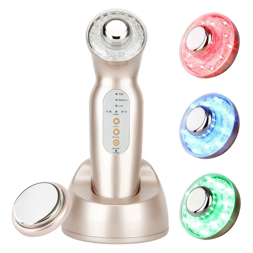 With Two Massager Head Replaceable Ultrasonic Galvanic Led Photon