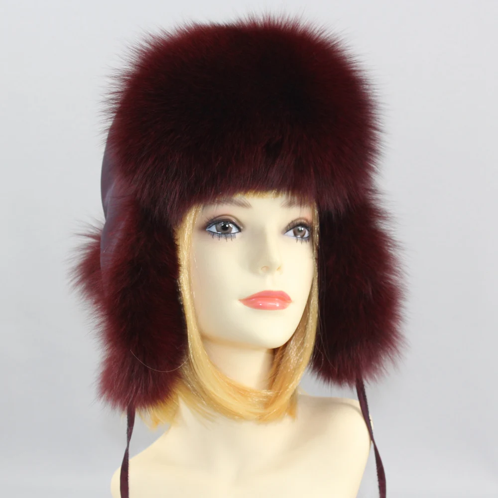 New Winter Women Lovely Real Fox Fur Hats Natural Fox Fur Winter Quality Thick Warm Fox Fur Bomber Hat