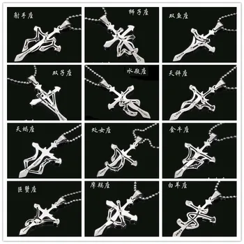 

10 Imitatio Stainless Steel 12 Constellation Cross Religious Sign pendant Necklace Zircon Zodiac Jesus Cross Necklace Jewelry