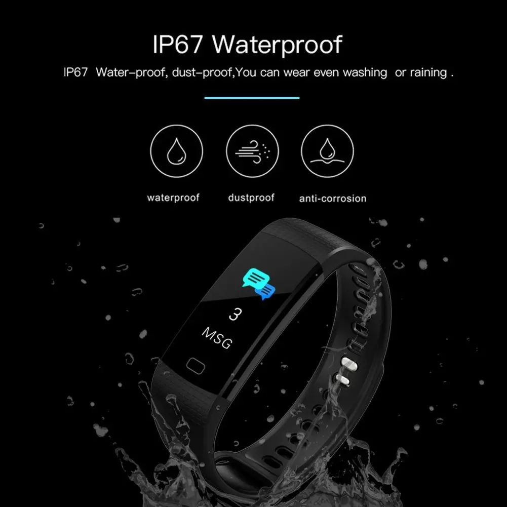 Y5 Smart Band Sport Intelligent Bracelet Wristband Pulse Watch Blood Pressure Activity Sleep Fitness Tracker Health Band Black