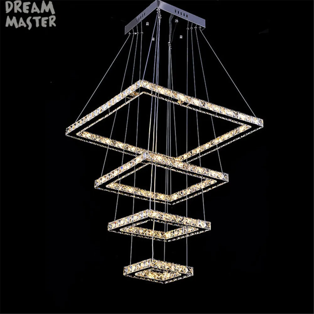 

New 4 squares 138W led Crystal Chandelier Lighting large Chandeliers modern LED Lamp Lustres De Cristal Lamp Hotel Lighting