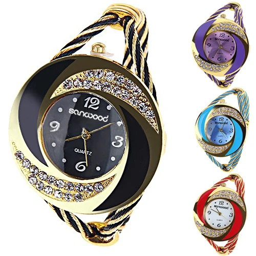 

Fashion Women Round Crystal Rhinestone Decorated Bangle Cuff Analog Quartz Bracelet Watch 1EFJ smt 89
