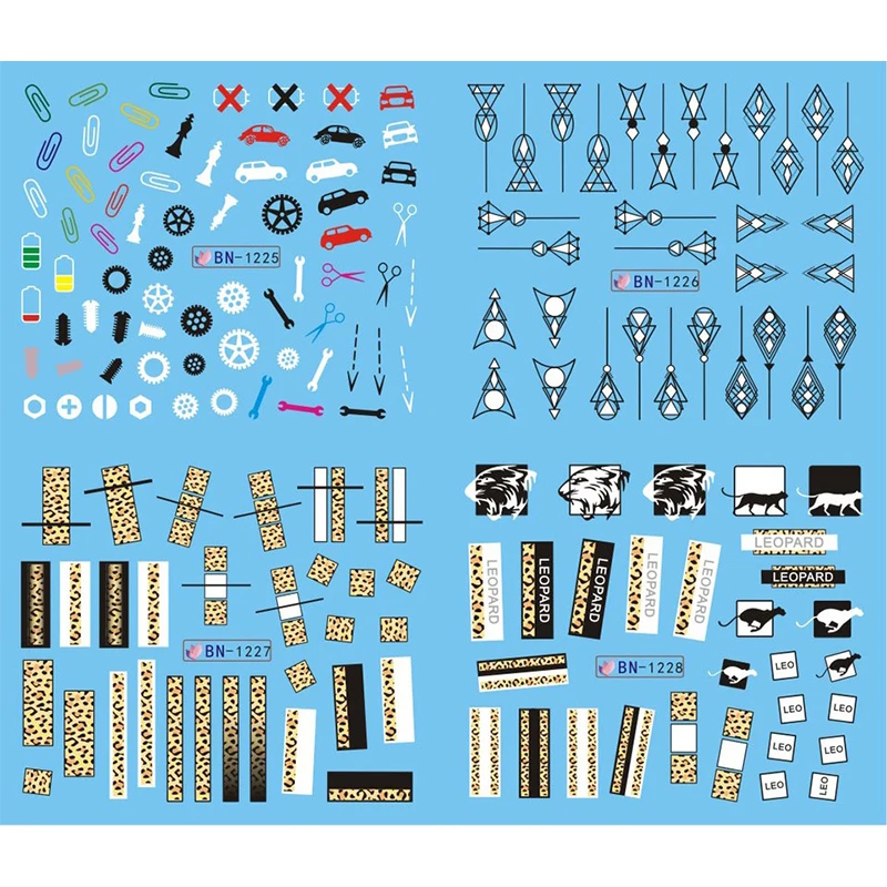 12 видов черно-белые геометрические узоры слайдер водные транфер наклейки для ногтей маникюра Лак вода наклейка для ногтей TattooBN1225-1236