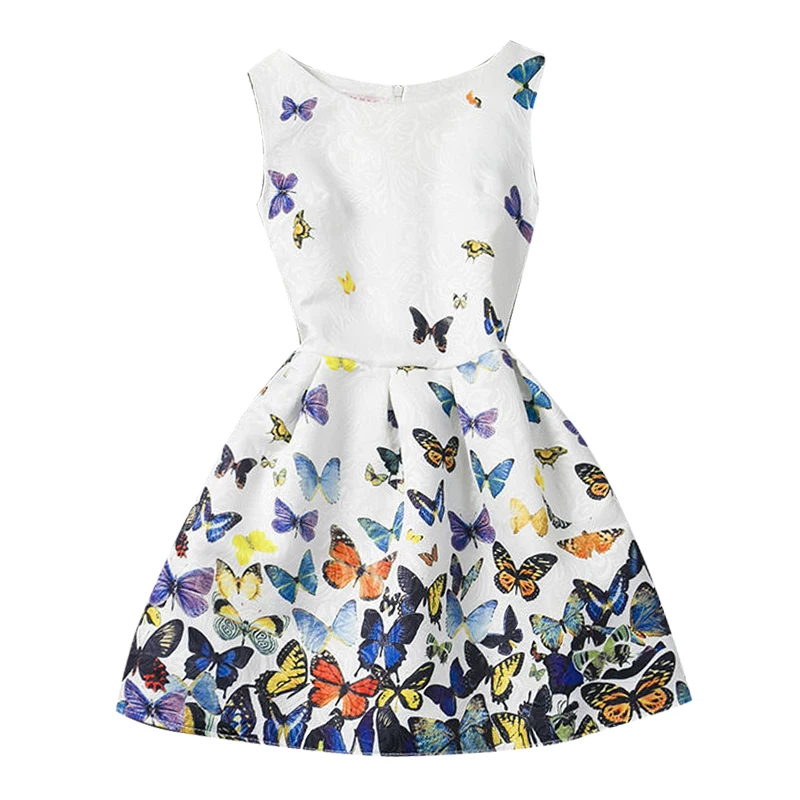 Summer Butterfly Print Girl Dress A-Line Sleeveless Casual Clothing Children Girls Kids Clothes School Party Dresses Slim Fit