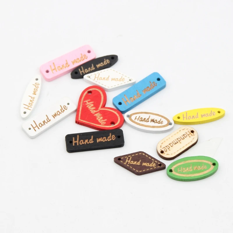 

Variety "Hand made" 100Pcs Wooden Spacer Beading Beads 2 Holes for DIY Crafts Connectors Sewing Decoration Scrapbook