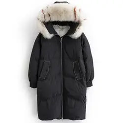 Натуральный мех енота парка зимняя пуховая куртка Для женщин натуральный Лисий мех большой меховой воротник вниз пальто 2019 Chic печати