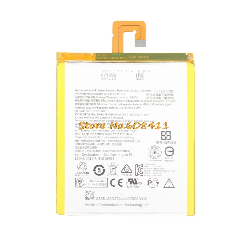 

VK 3.8V 3550mAh 13.5Wh L13D1P31 Battery For Lenovo LePad S5000 S5000H Pad A3500 tab3 7 TB3 710i 710F tab 2 A7-30 A7-10F A7-20F