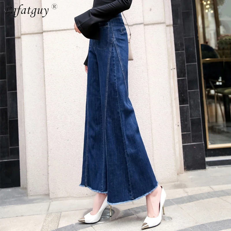 High Waist Blue Jeans For Women Casual Female Wide Leg Jeans Lady Vintage Denim Pants Slim Straight Jeans Trousers 2019 Spring