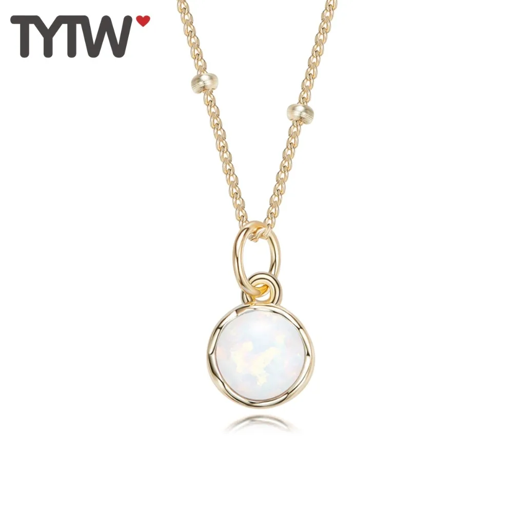 

TYTW women opal charm Drop Shipping 925 Sterling Silver necklace Elegant Round necklaces pendant for women jewelry gifts