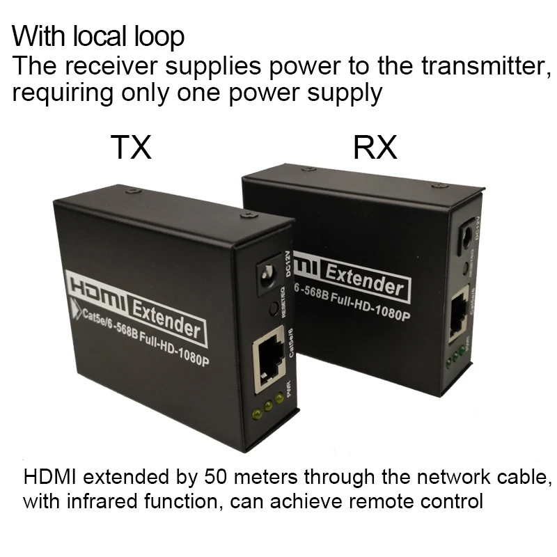  50m HD 1080P HDMI Extender 1x1 splitter HDMI sender receiver HDMI cable with rj45 CAT6 extender sup