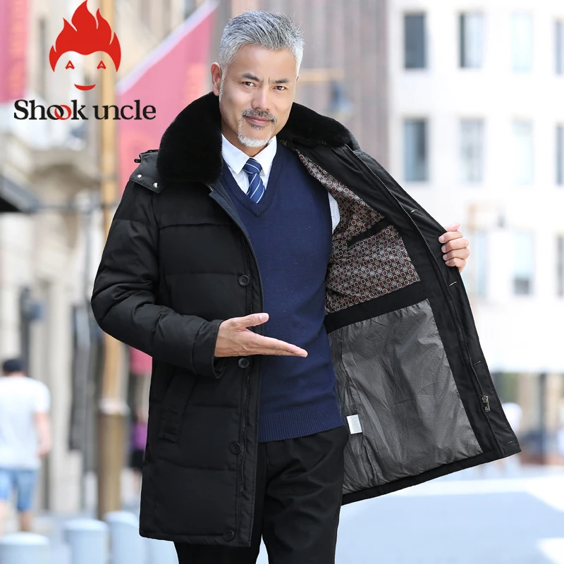 

2019 winter new style middle age men casual warm hooded down coats luxury high quality fur collar thick long down jacket men