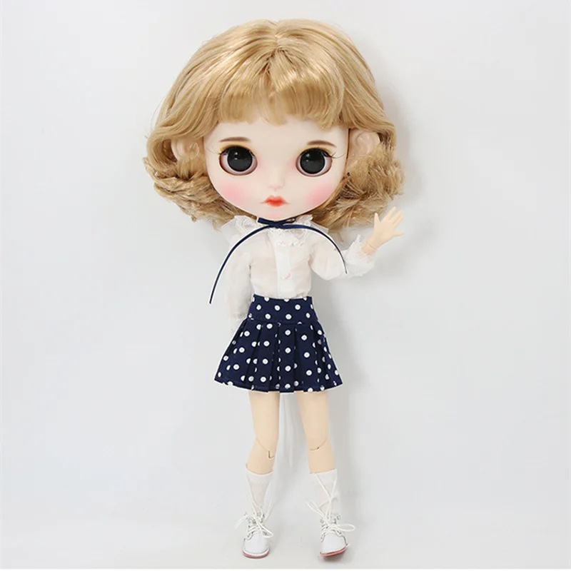 Одежда для 1/6 Blyth icy doll Милая Кружевная белая рубашка юбка в горошек с носками