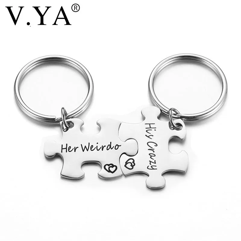 Women Cute Key Chain Couple Stainless Steel Keyring Keyfob Lover Weirdo Gift YS 