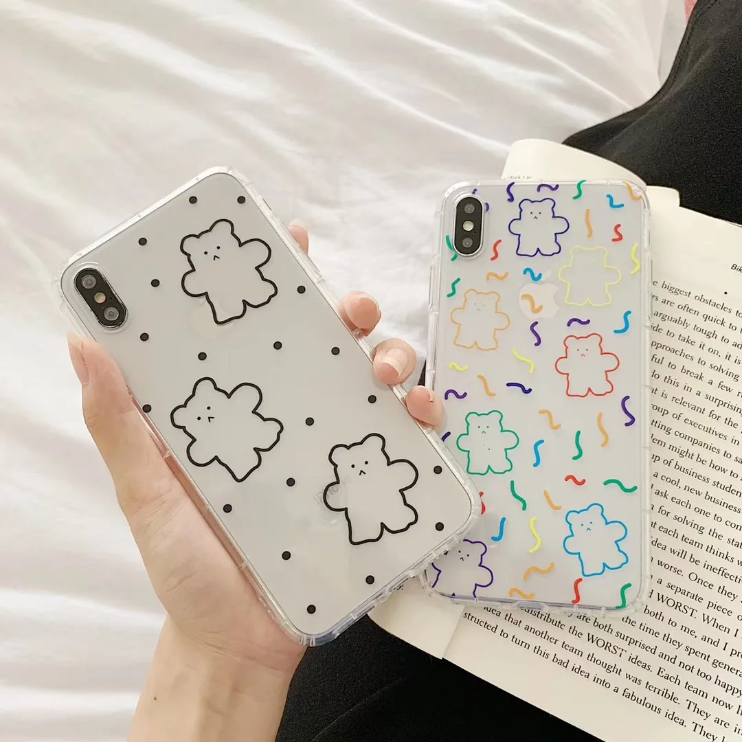 

INS Korea super fire candy color bear phone case For iphone Xs MAX XR X 6 6s 7 8 plus cute wave point clear color TPU back cover