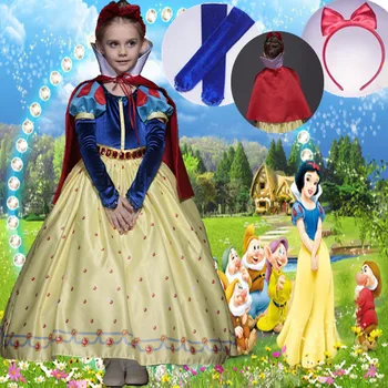 

Kids Girl Princess Snow White Cosplay Costume Dress Children Girls Luxury Version Party Dress With Oversleeves+Cloak+Headwear
