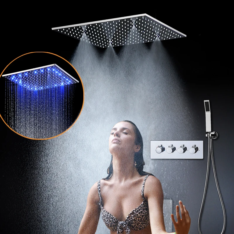

Bathroom Shower Set Ceiling Mounted LED Shower Faucet 20" Showerhead Rain Shower Mist Thermostatic High Flow Bath