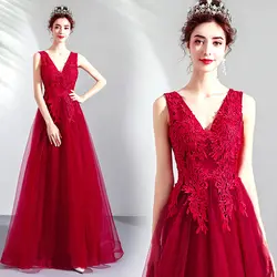 2019 Новое поступление Длинные элегантные вечерние платья красный глубокий v-образный вырез повседневное кружевное вечерние для вечеринки