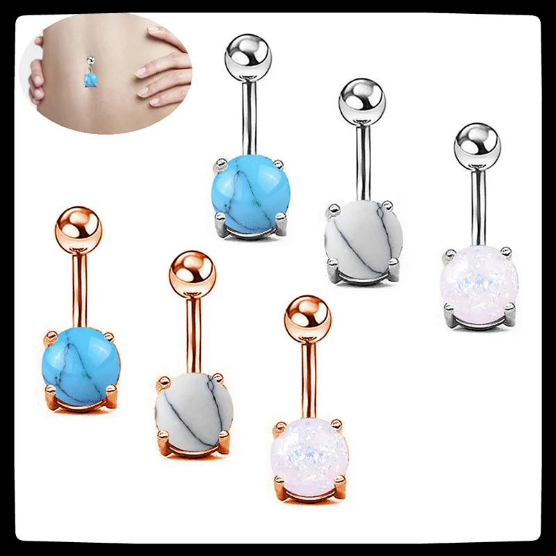 1/6Pc Fake Opal Navel Piercing Ring Gold Silver Bar Ball Belly Earring Body Jewelry | Украшения и аксессуары