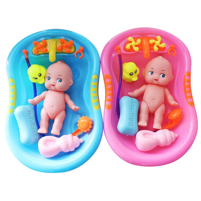 

Baby Doll in Bath Tub With Shower Accessories Kids Pretend Role Play Toy gifts educational toys for children funny color random