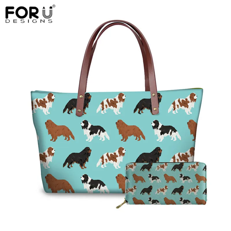 FORUDESIGNS Cavalier King Charles Spaniel Dog Women Purses and Handbags 2pcs/Set Shoulder Bags Big Capacity Causal Totes Bolsos - Цвет: YQ3138AL-Z21