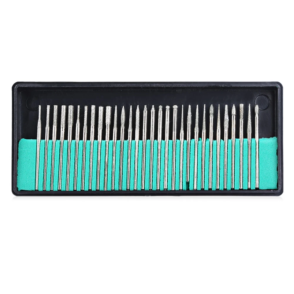 30Pcs Nail Tools Diamond Burr Glass Drill Bits Engraving Rotary Tool