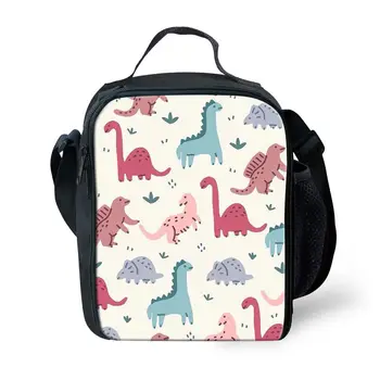 

THIKIN Cute Dinasour Pattern Thicken Lunch Box for Student School Kids Insulated Lunch Bag Cartoon Printed Women Meal Handbag