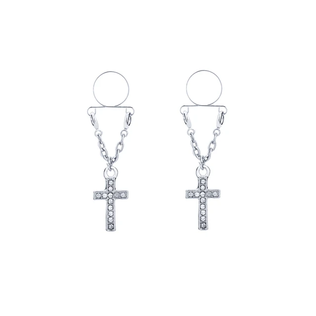 Retail 1 Pair 316L Surgical Steel Black/Clear Rhinestone Cross Nipple Rings Body Jewelry Nipple