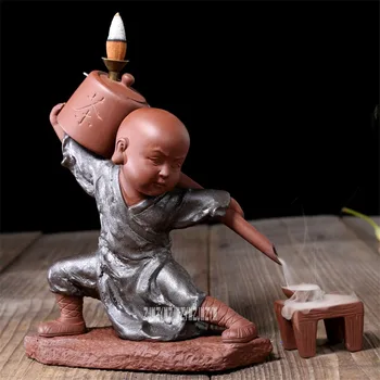 

New Hot Creative Kung fu Monk Tea Ceremony Ceramics Aroma Censer Backflow Incense Burner Buddha Purple Clay Pottery Incense Base