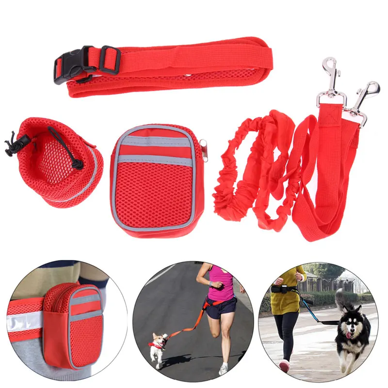 Image Nylon Pet Cat Running Dog Leash Padded Waist With Strip Elastic Leash + Zipper Bag +Reflective Waist Belt Bottle Holder Bag