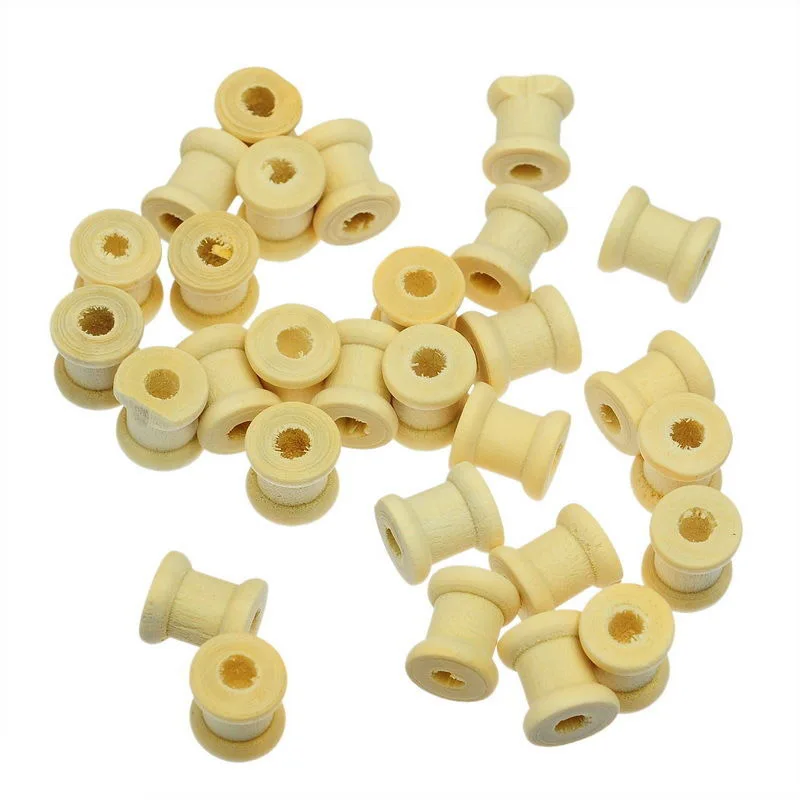

HOT-100Pcs Natural Cylinder Wooden Spools 14mm x12.6mm New