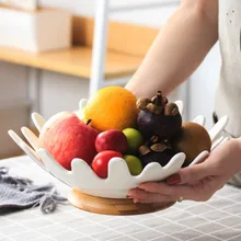 Скандинавская креативная простая керамическая корзина с фруктами, украшение для домашнего стола, Фруктовая тарелка, корзина для хранения в гостиной, Бамбуковая основа