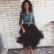 Африканская черная фатиновая юбка длиной до колен s повседневная многоярусная Асимметричная Женская юбка из тюля эластичная стильная женская юбка для взрослых