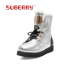SUBERRY Keep Warm Silver Snow Boots Big Size 33-43 Women’s High Quality Increased Lace-Up Flat Heels Ugs Australia Boots Women