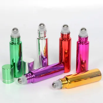 

5Pieces 10 ML Roll On Portable plating Glass Refillable Perfume Bottle Empty Essential Oil Case With aluminum Cap
