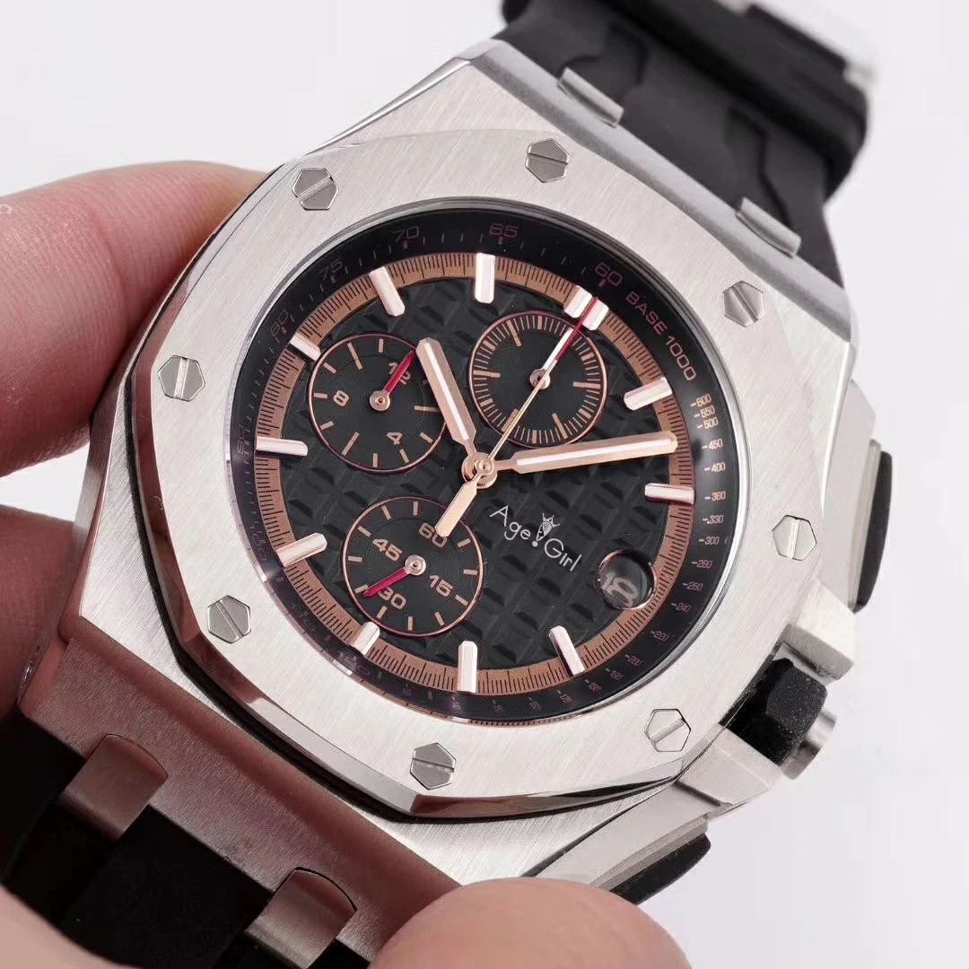 

Luxury Brand New Men Watches Chronograph Sapphire Stainless Steel Black Rubber Rose Gold Silver Luminous Stopwatch Gold Dial AAA