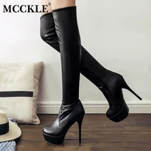 MCCKLE/женские Сапоги выше колена на высоком каблуке размера плюс платформа тонкий каблук Резиновая женская обувь модные пикантные туфли на молнии