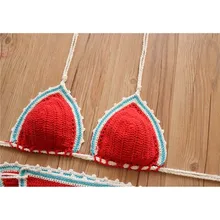 Sexy Handmade Swimsuit Knitted Bikini Set Push Up Crochet Swimwear Monokini Female Bandage Two Piece Red Bathing Swim Suit 2018