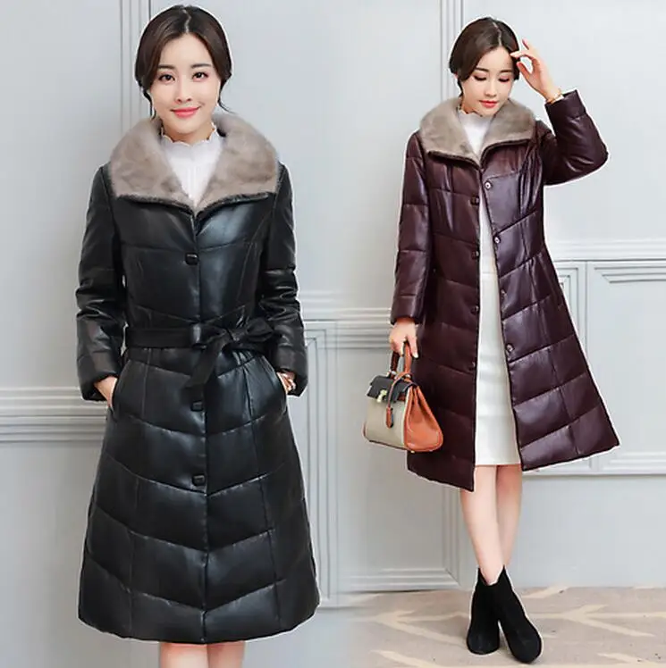 2017 New Winter font b Women b font PU Coat Fur Collar PU Down Cotton font