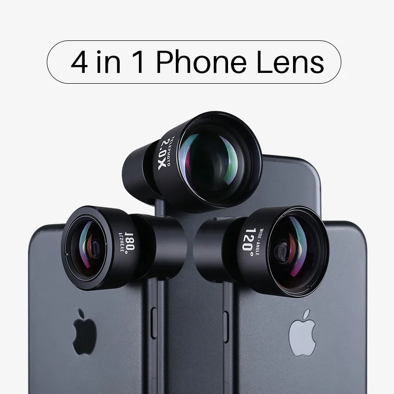 

4 in 1 Wide Angle len+20X Macro Lens+ 2.0X Telephoto Lens + Fisheye HD Phone Camera Lens For iPhone 8 6S iPad Xiaomi Samsung s8