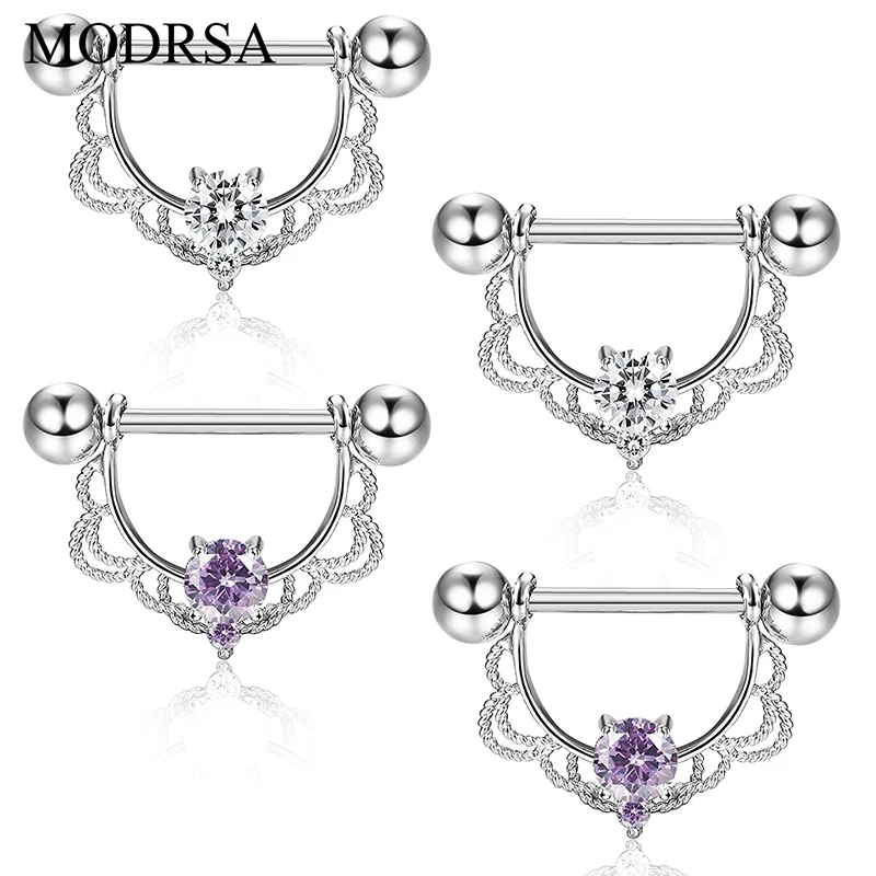 

MODRSA 2pcs/lot Cool White Crystal Piercing Nipple Ring Septum Nose Piercing Women Nipple Piercings Body Jewelry Pircing