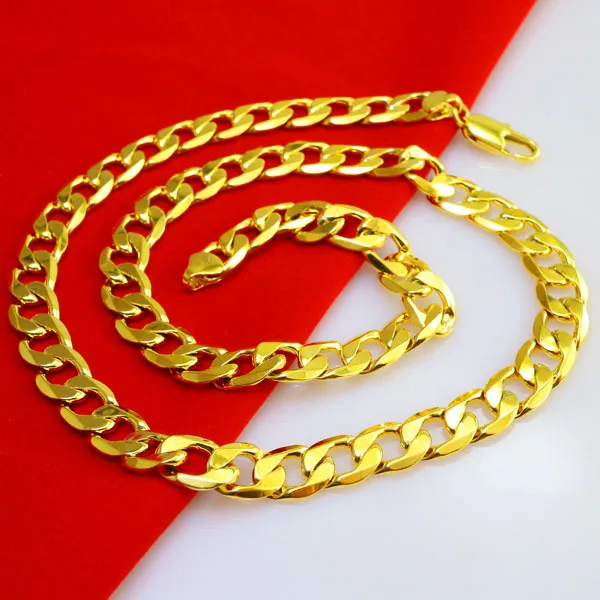 

Perfect Yellow Gold Filled Cuban Curb Link Chain Necklace Men Women Classic Jewelry 10mm 23.6inch