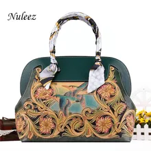 Nuleez сумка женская натуральная кожа Роскошная Китайская национальная ручная резьба цветы и птицы элегантная сумка большая ВМЕСТИТЕЛЬНОСТЬ