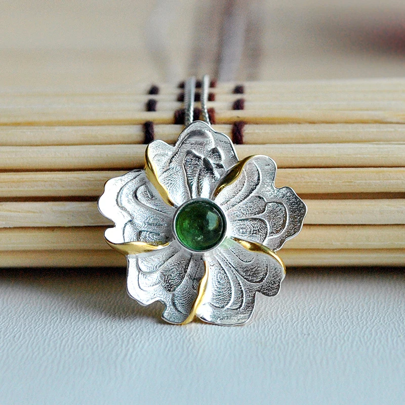 Lotus Fun реальные 925 серебро Натуральный камень ручной работы Fine Jewelry Пион цветок