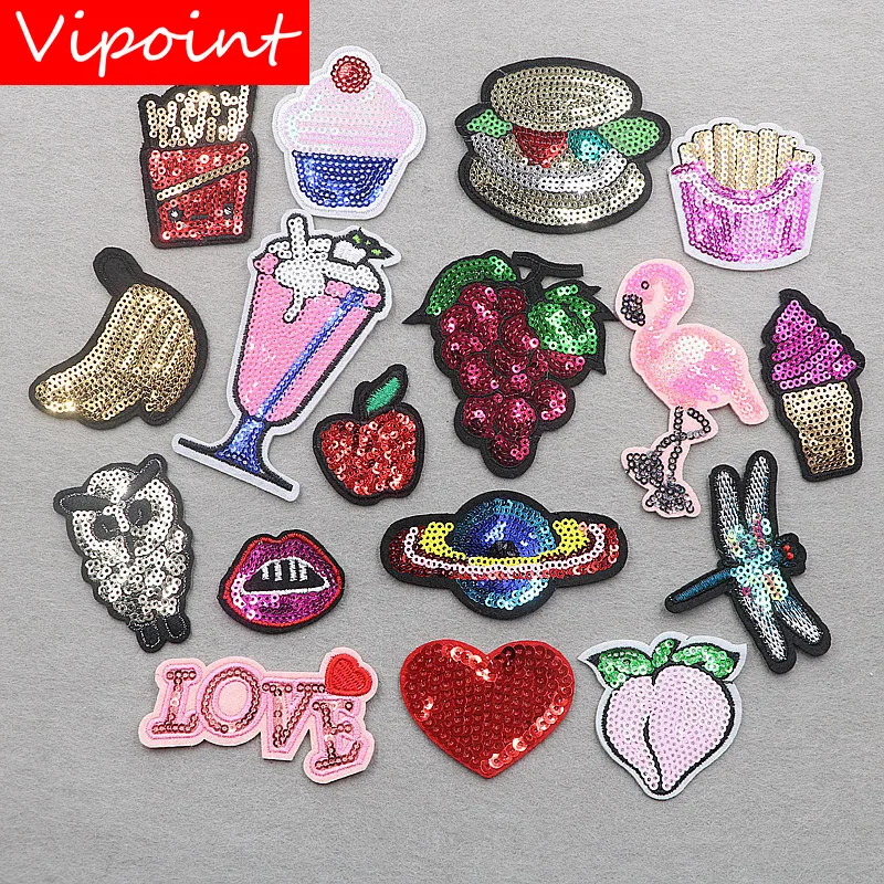 

VIPOINT embroidery sequins star bird patches drinks foods patches badges applique patches for clothing XW-116