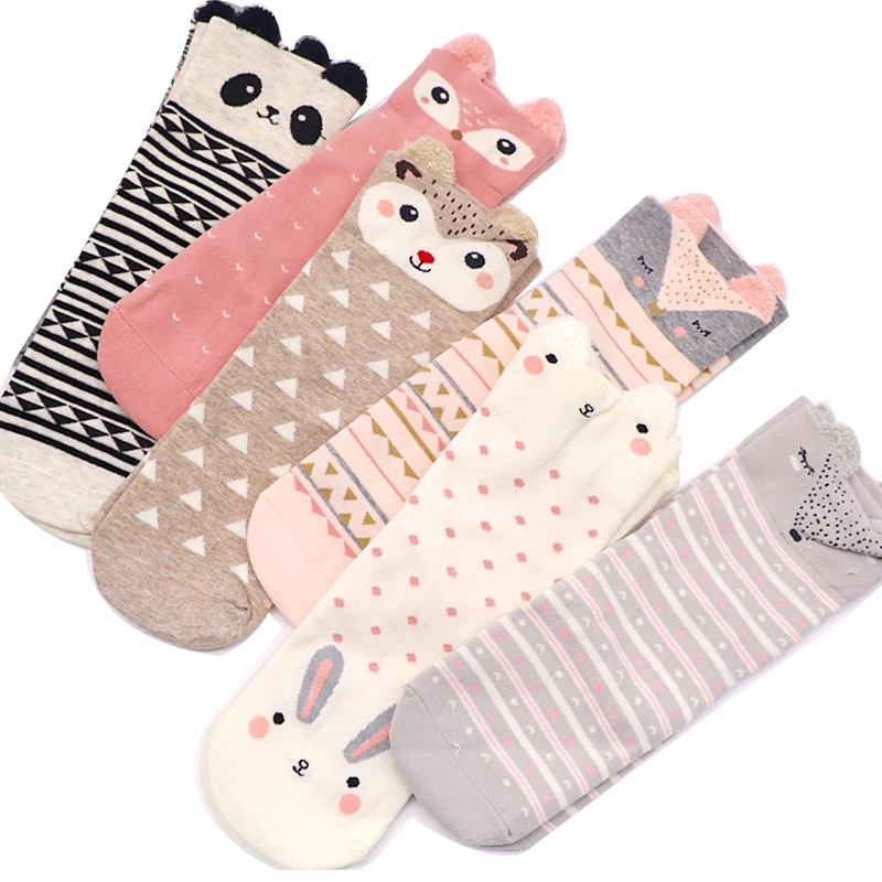 

1/2Pair Cute Cartoon Animal Print Socks Short Women Socks Casual Striped 3D Ears Animal Pattern Autumn Winter Warm Cotton Socks