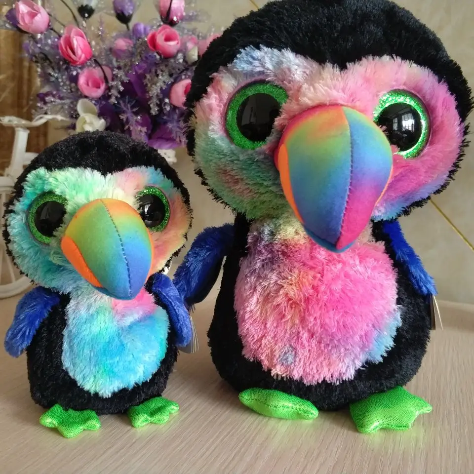 BEAKS toucan bird TY BEANIE BOOS 2PCs 25CM 10" and 15cm BIG EYE Plush