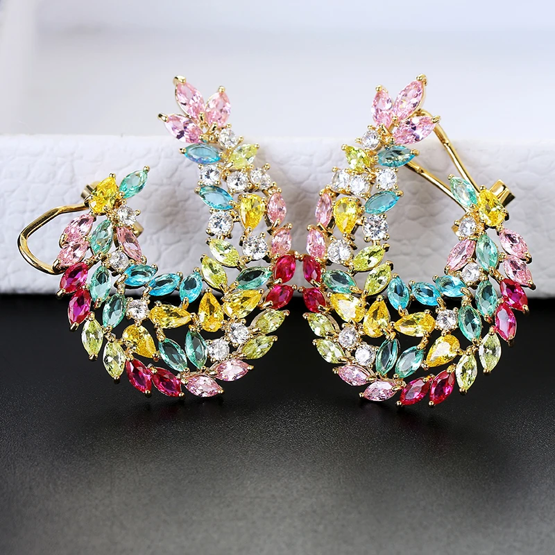 

Luxury Lady's Jewelry Post Cubic Zircon Crystal Wing Ear Sweep Wrap Cuff Earrings Climber Clip Earrings XIUMEIYIZU New Charms