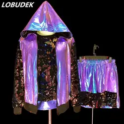 Красочные блёстки жилет куртка брюки для девочек 3 шт. наборы ухода за кожей прилив мужской рок певица танцевальный костюм ночной клуб ди