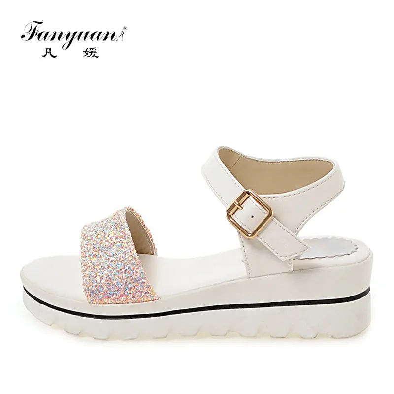 

Fanyuan Wedge Sandals Roman Shoes Peep Toe Platform Sandals Women Glitter Band Wedge Summer Shoes Woman Casual sandalia feminina