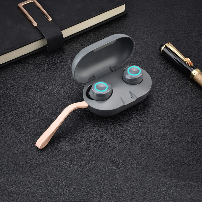 

Waterproof Noise Reduction Wireless Earphone Bluetooth V5.0 Touch Control Sport Stereo Wireless Charging Leather Earphone Box